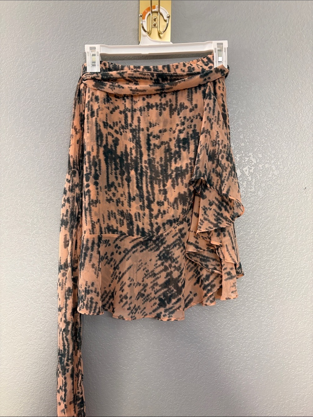 Misa Los Angeles Peach and Black Ruffled Wrap Mini Skirt